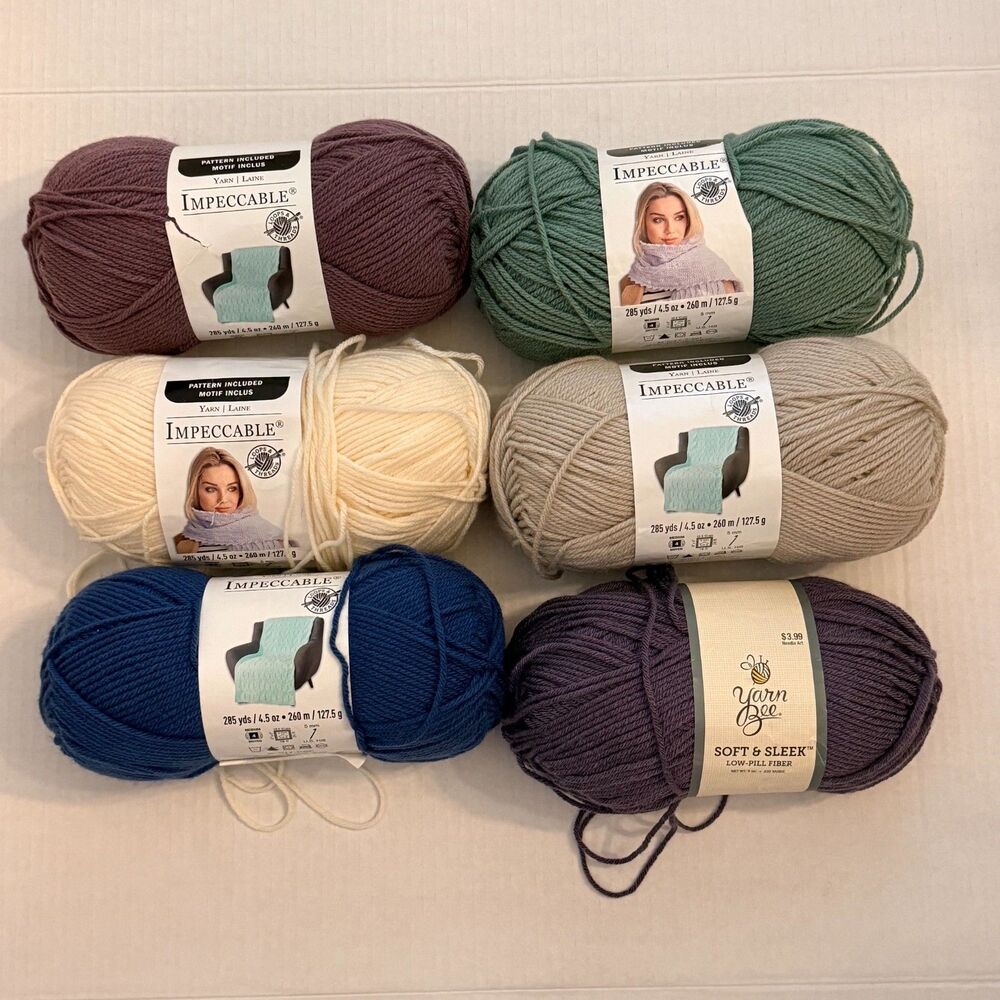 Loops & Threads Impeccable Yarn Yarn Bee Assorted Colors Lot of 6 Unused
